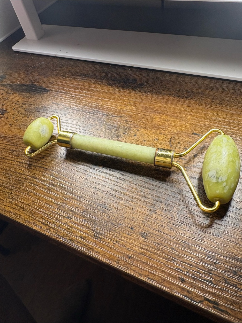 Green Jade Facial Roller with Gold Hardware